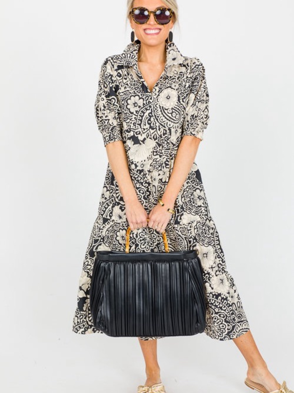 Umgee Black & Cream Floral Paisley Midi Dress - Picture 4 of 4